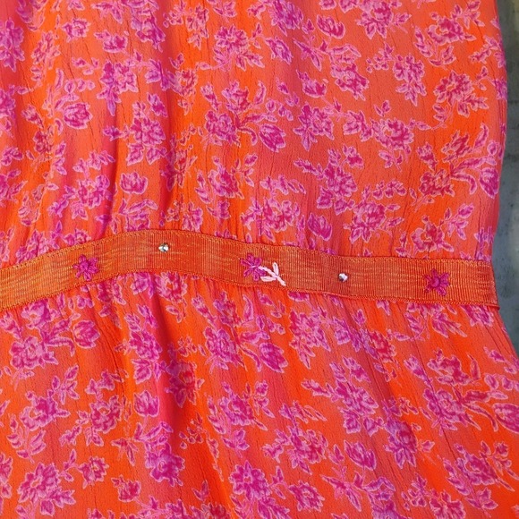 Vintage April Cornell Floral Maxi Dress Pink Cottage Waist Tie Rayon Folk‎ - Picture 6 of 11